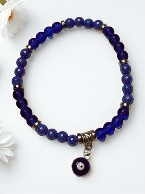 Hand Crafted Blue Beaded Charm Bracelet